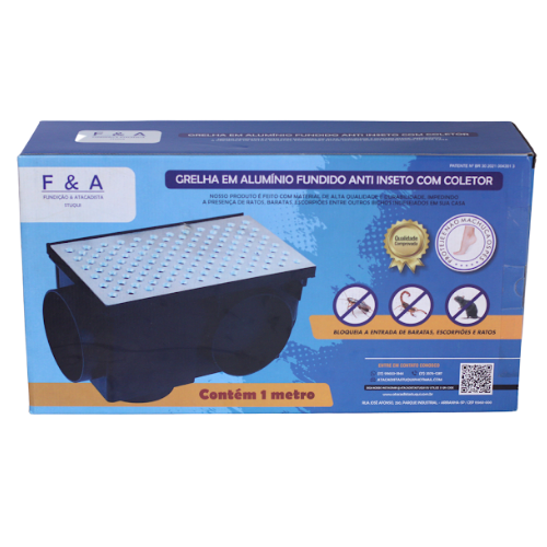 CAIXA COM 1M DE GRELHAS EM ALUMINIO ANTI INSETO 15X25 COM COLETOR ALUMINIO