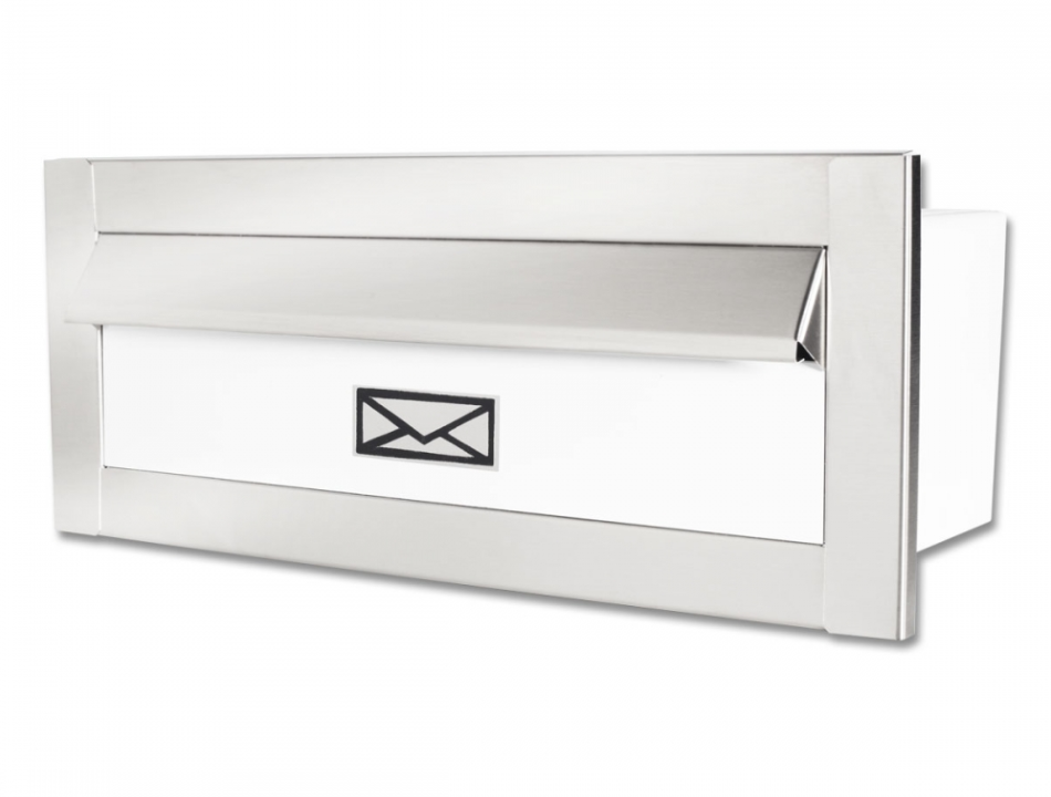 CAIXA DE CORREIO MODERNA INOX TARJA BRANCA 20CM GRANDE