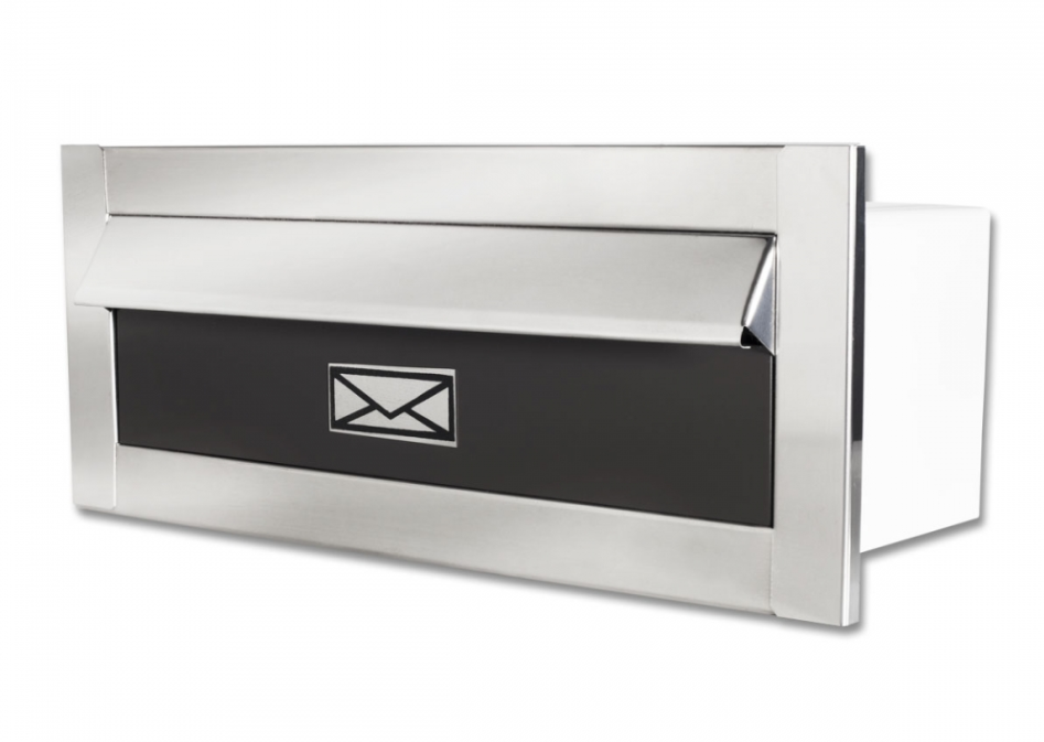 CAIXA DE CORREIO MODERNA INOX TARJA PRETA 14CM MEDIA