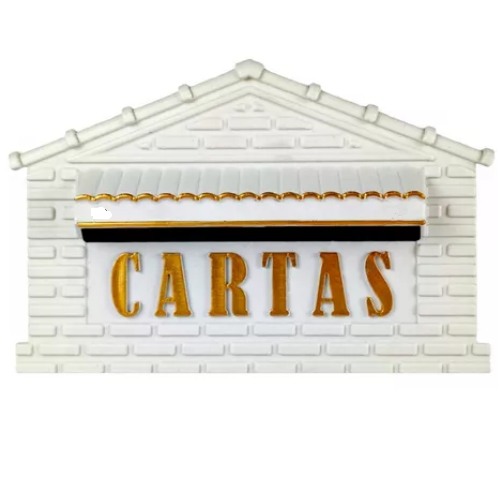 CAIXA DE CORREIO TIJOLINHO PVC 14CM BRANCA COM OURO (MURO E GRADE)