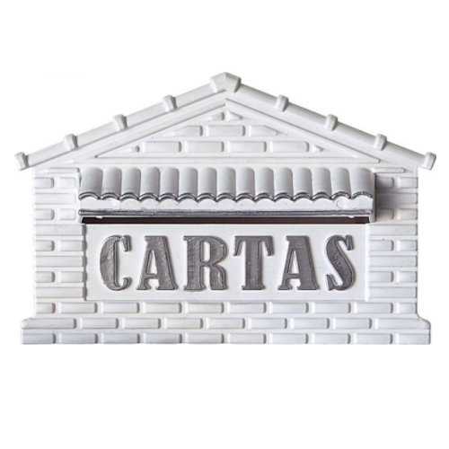 CAIXA DE CORREIO TIJOLINHO PVC 14CM BRANCA COM PRATA (MURO E GRADE)