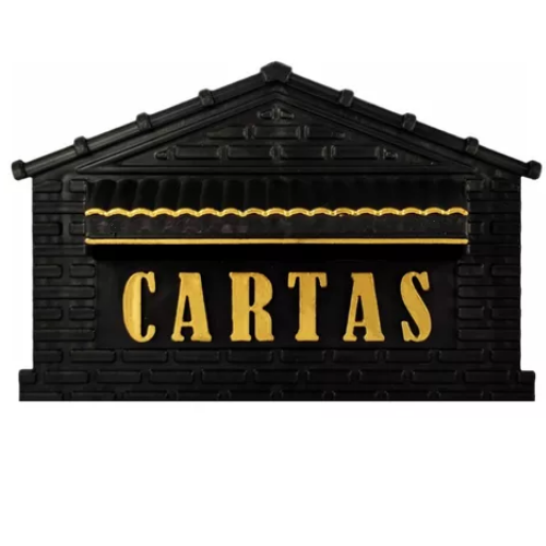 CAIXA DE CORREIO TIJOLINHO PVC 14CM PRETA COM OURO (MURO E GRADE)