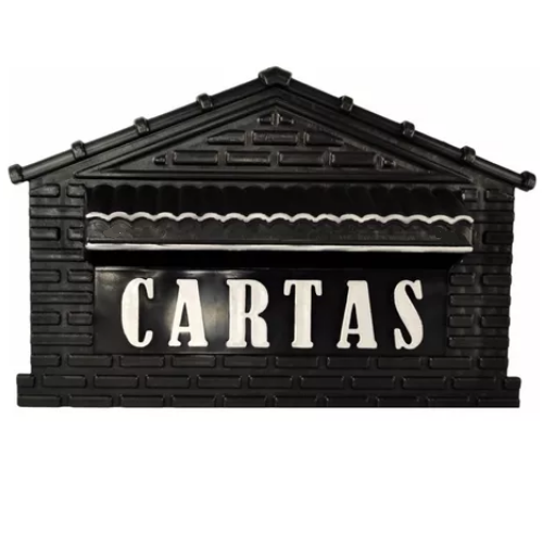 CAIXA DE CORREIO TIJOLINHO PVC 23CM PRETA COM PRATA (MURO)