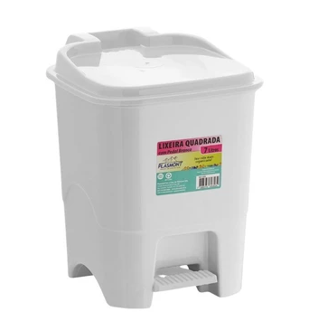 LIXEIRA QUADRADA PEDAL BRANCA 7L PLASMONT