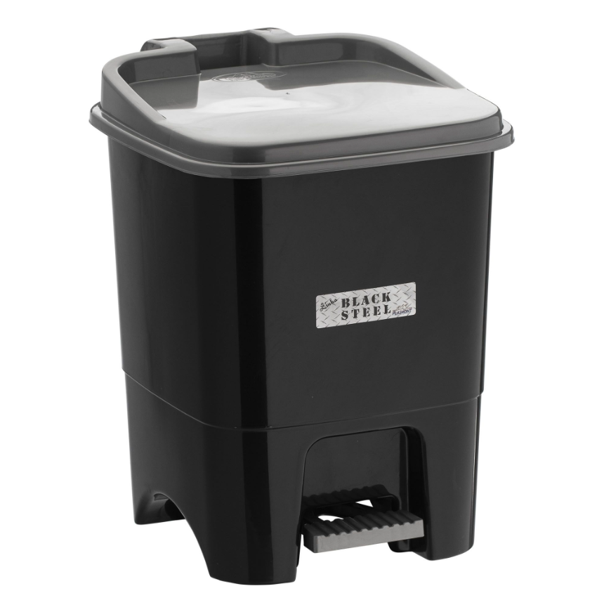 LIXEIRA QUADRADA PEDAL PRETA 15L PLASMONT